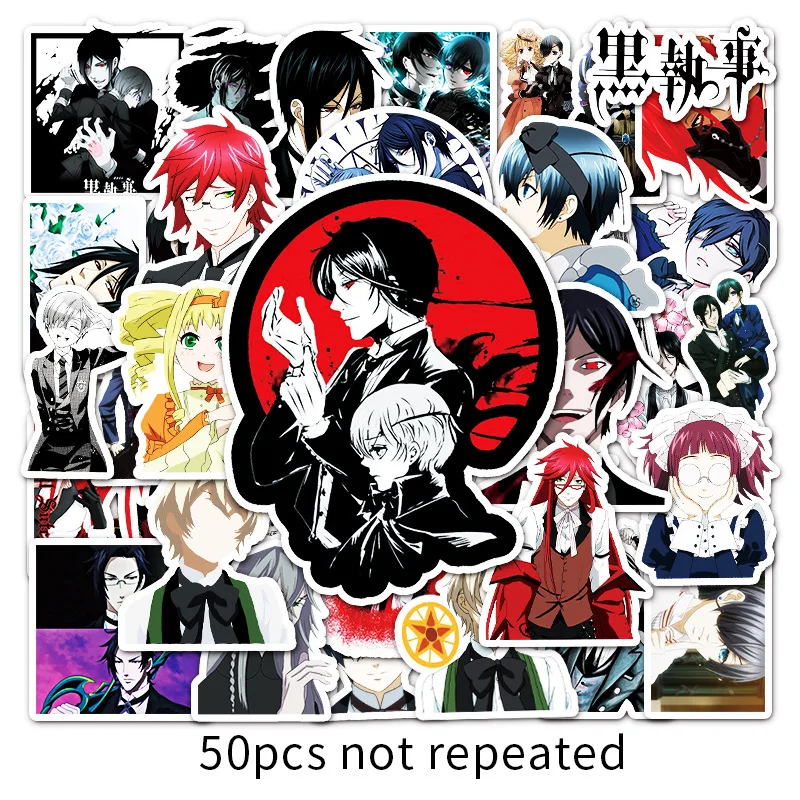 50pcs Anime Black Butler Black White Graffiti Stickers Decal DIY Luggage Notebook Fridge Cool Cartoon Sticker for Kids Toy