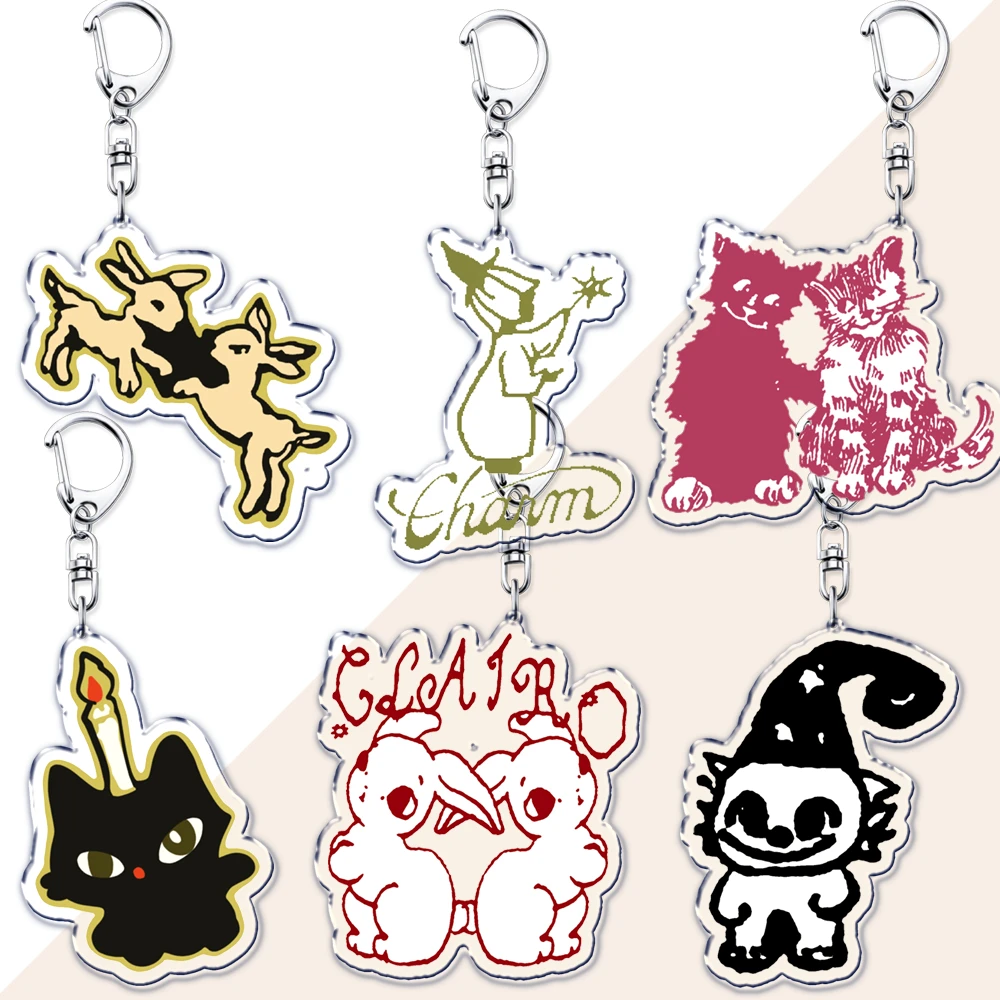 Trending Singer Clairo Charm Cat Dog Keychains for Women Accessories Aesthetic Swirl Cursive Music Keyring Fans Friends Gifts