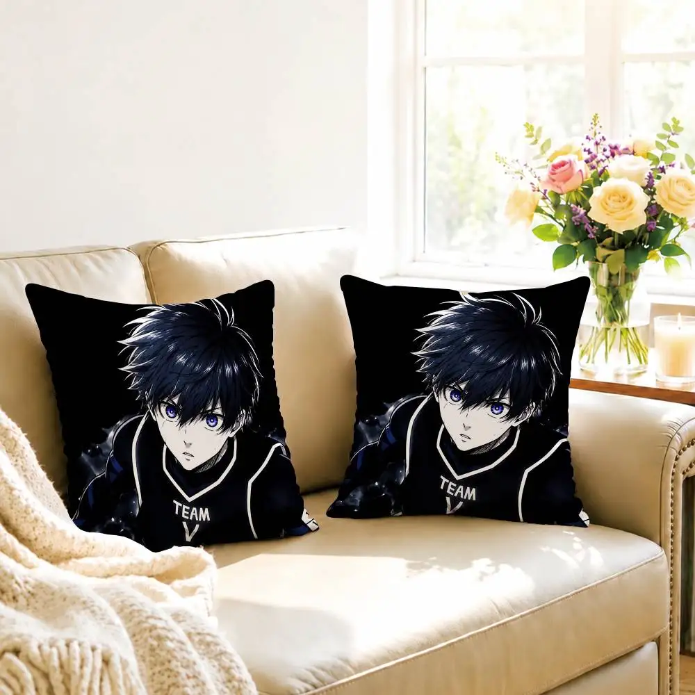 Anime Blue Lock Yoichi Isagi Pillow Case Square Double-Sided Sofa Cushion Cover Bedroom Bedside Pillow Gift
