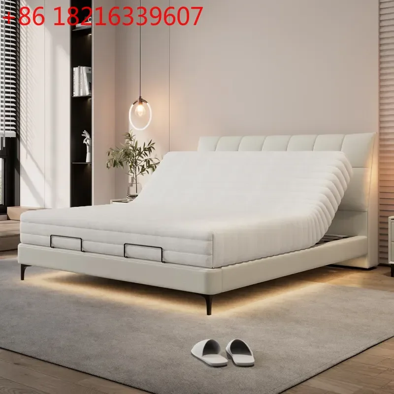 YAO Modern Leather Electric Lifting Bed 1.8m Multifunctional Smart Storage Double Bed for Small Apartment Master Bedroom