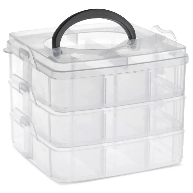 3 Levels Storage Box Plastic Portable Detachable Jewelry Storage Box Three-Layer Detachable Transparent Cosmetic Toy Storage Box