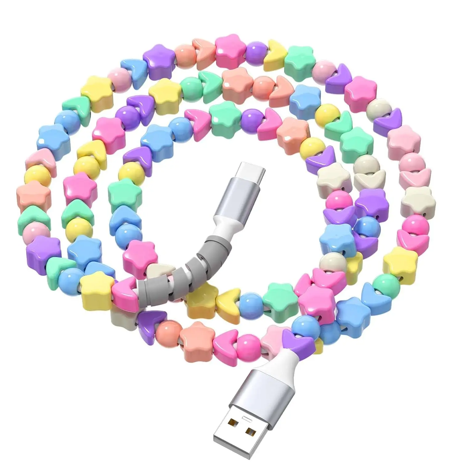 USB C Cable 3.3FT Colorful Beads Charger Cord 27W for iPhone 17 16 15 Samsung Type C PD Fast Charge Cable for Girls Women Gift