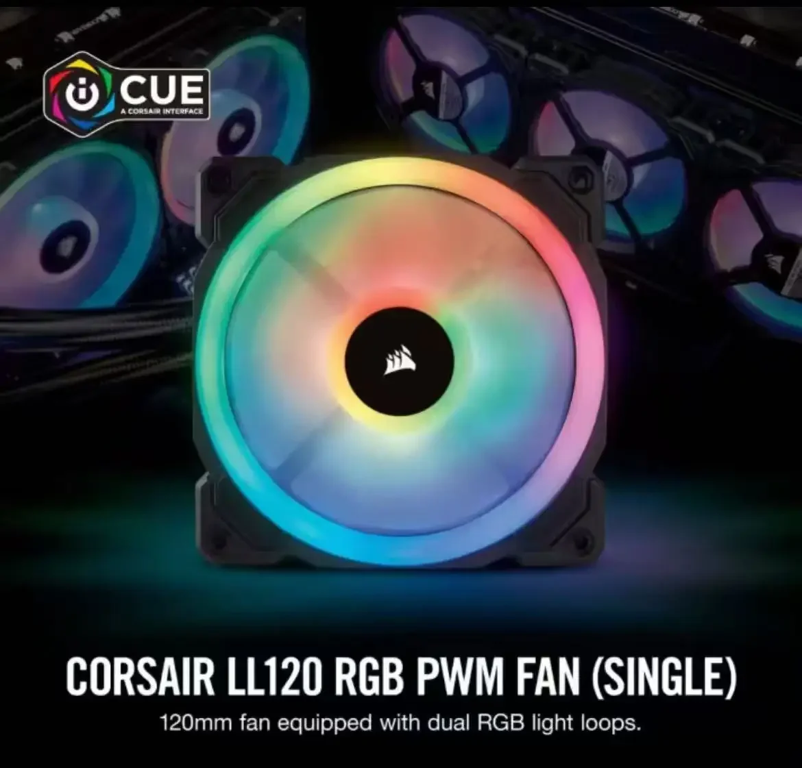 CORSAIR LL120 RGB 120mm Dual Light Ring LED PWM Fan Single Pack Computer Case Fan with Adjustable RGB Lighting for PC Build