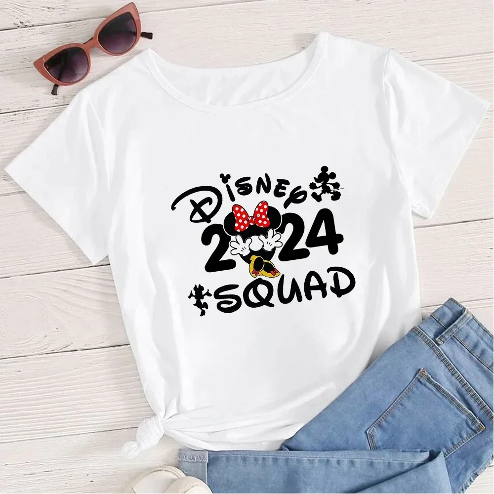 Minnie T-shirt 2024 Family Trip Clothes for Mother Kids Short Sleeve Summer New Harajuku Fashion Vacay Mode Women Tops