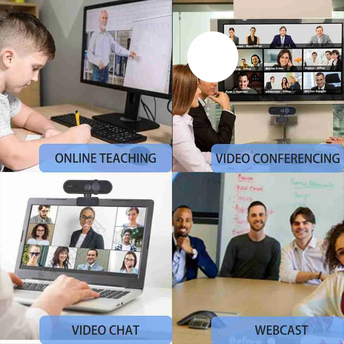 Stable- 1080P HD Webcam with Noise Canceling Microphone and 360° Rotation for Meetings Streaming Online Classes