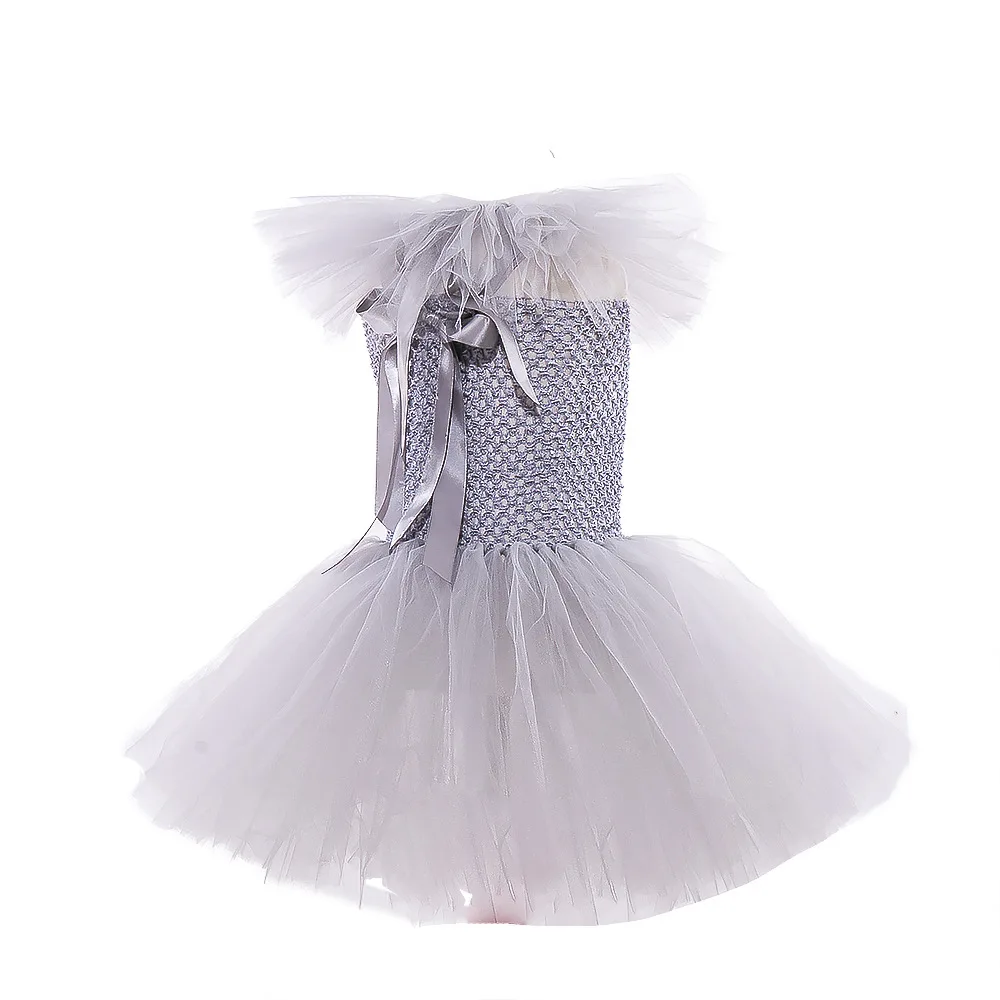 Halloween Girls Pennywise Tutu Dress Kids Scary Gray Clown Cosplay Costume Girl Performance Dress Up Masquerade Party Clothing