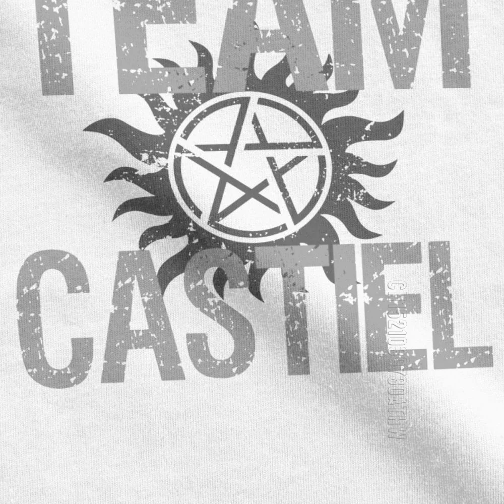 Man Supernatural T-Shirts Team Castiel Spn Brothers T Shirts Vintage Crewneck Short Sleeve Tops Pure Cotton Tee Shirt Normal