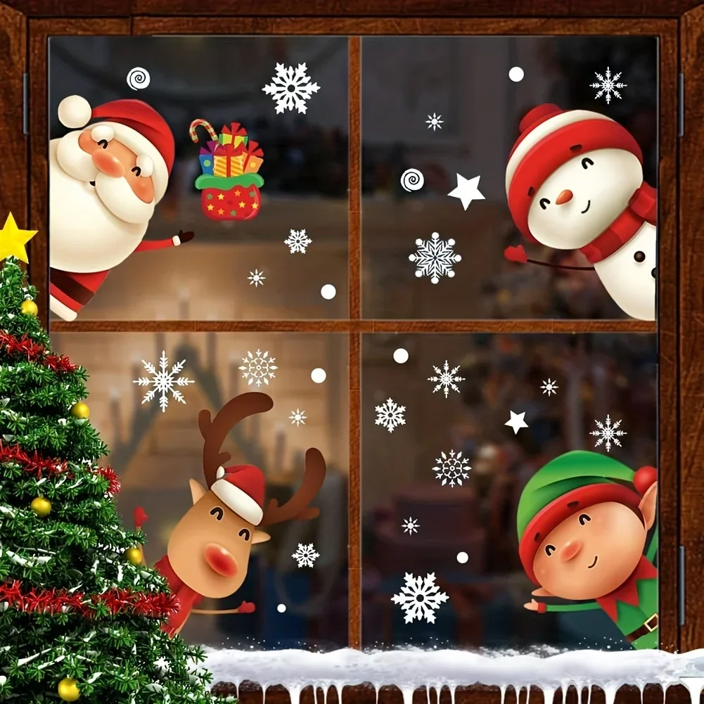 82Pcs, DIY Merry Christmas Wall Stickers Showcase Window Festival Decals Santa Murals New Year Christmas Decorations for Home