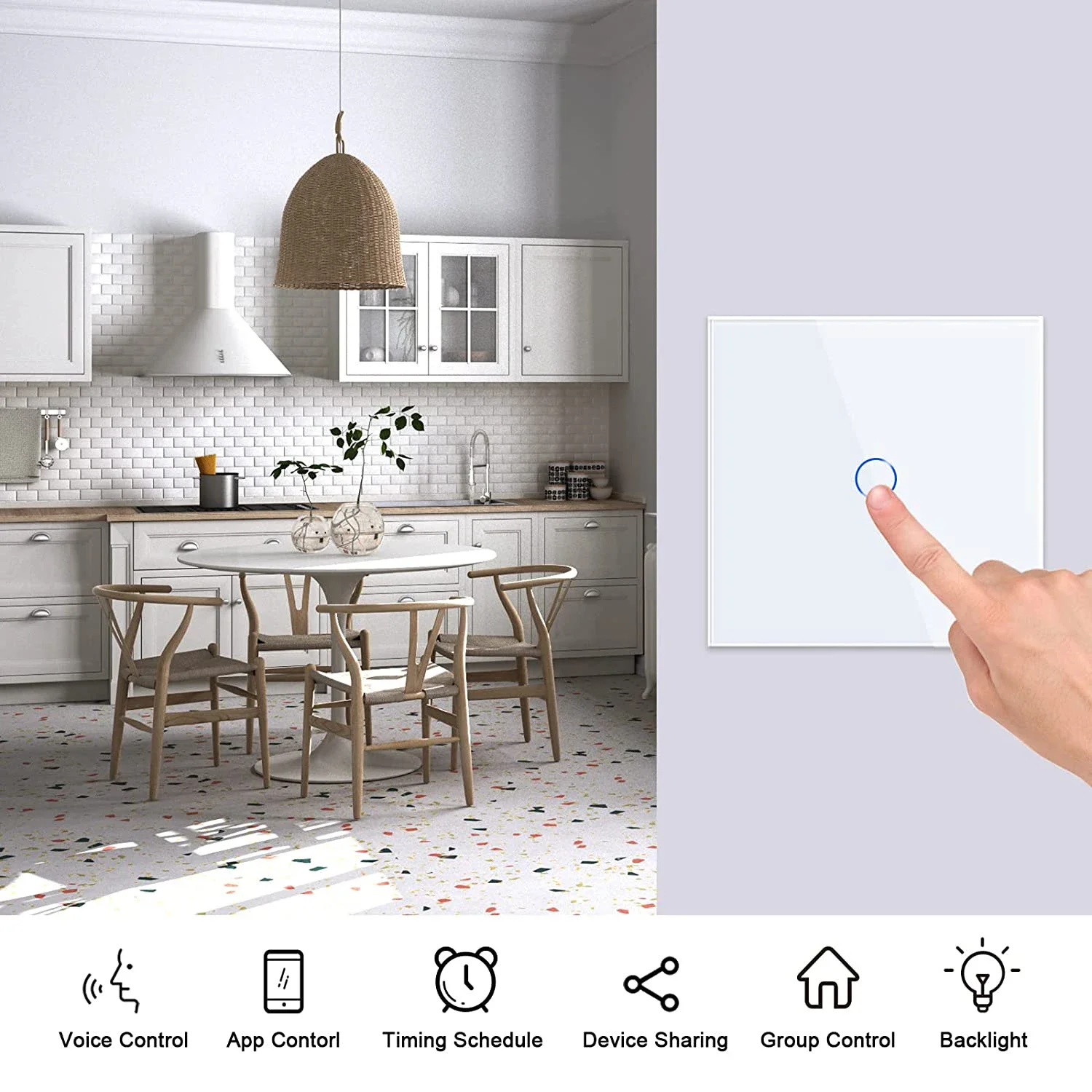 Tuya Wifi EU Smart Switches 1/2/3/4Gang Touch Light Switch Sensor de parede 433mhz RF Switches Smart Life para Alexa Google Home Alice