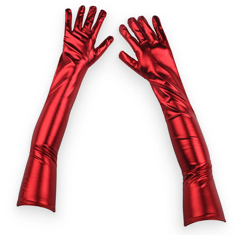 48cm Women Patent Leather Solid Gloves Stage Performance Halloween Cosplay Nightclub Pole Dance Fashion Street Concert