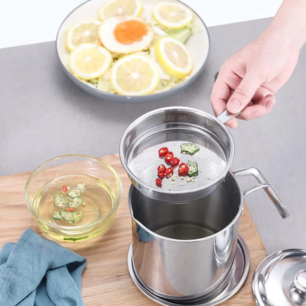 

304 Stainless Steel Strainer Pot Large Capacity Grease Storage Can Reusable Oil Filter For Coconut Oil Bacon Liquid Seasoning