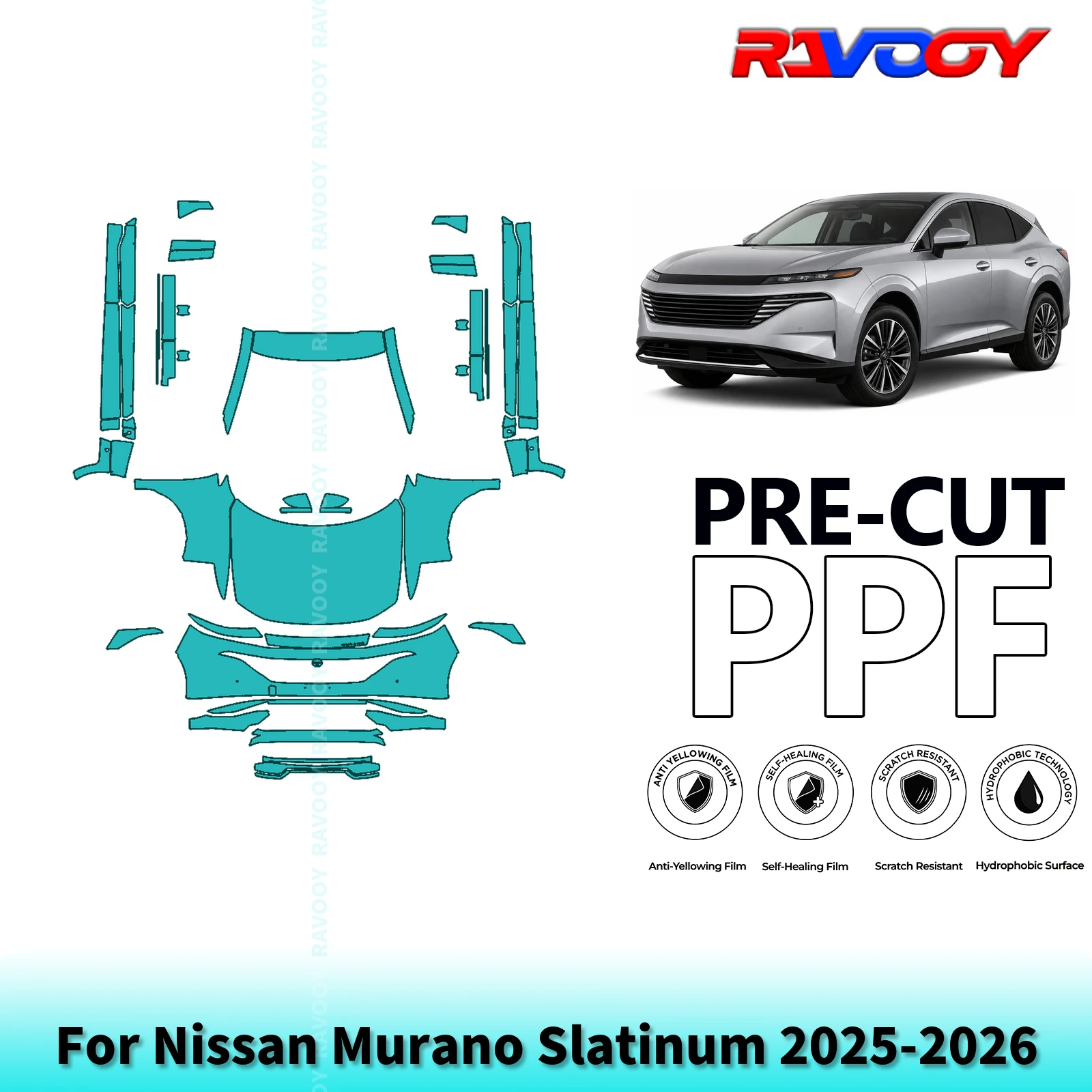 For Nissan Murano Slatinum 2025-2026 Full Front+Rockers 8.5Mil Pre-Cut Paint Protection Film PPF Clear Bra Kit Clear/Matte/Black