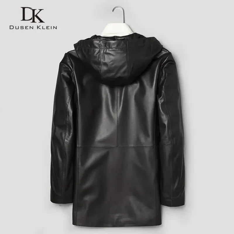 Men Genuine Leather Jacket Real Sheepskin Leather Jackets 2019 Spring New Casual Hoodied Jacket Mid-Long Brand 71J7866