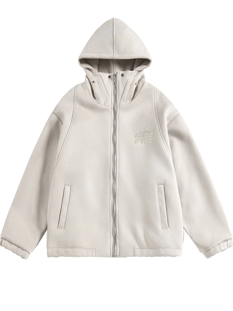 

Мужская осенняя замшевая куртка свободного кроя с капюшоном на молнии, в американском стиле, с тяжелой вышивкой, из полиэфирного волокна