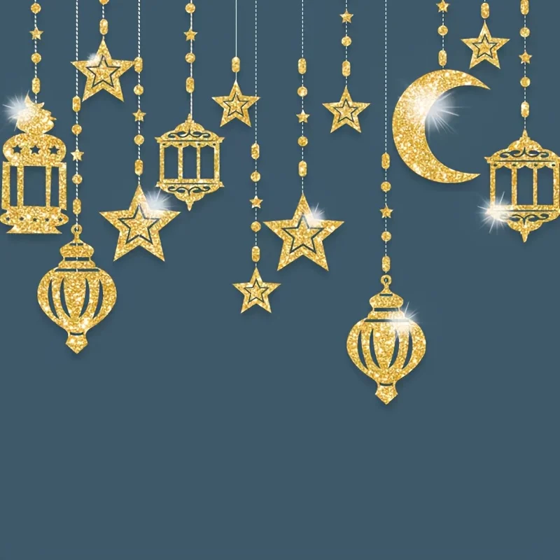 قطعة واحدة من ديكورات معلقة للاحتفال بالعيد - تصميمات كلاسيكية على شكل نجمة وقمر، مصنوعة من الورق لجو حفلة رمضان مبارك