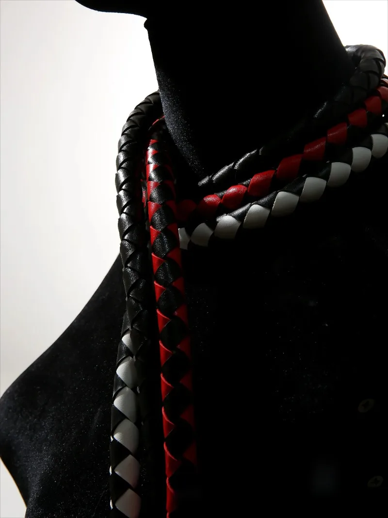 Braided Faux Leather Long Tassel Whip Prop, Red Black White Color, Cosplay Accessory for Stage & Portrait Shooting
