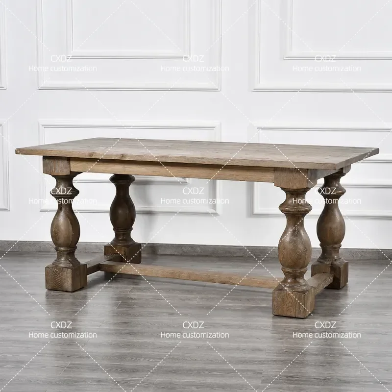 American Country Style White Oak Solid Wood Dining Table Retro Long Desk for Home Restaurant Western Vintage All Solid Wood