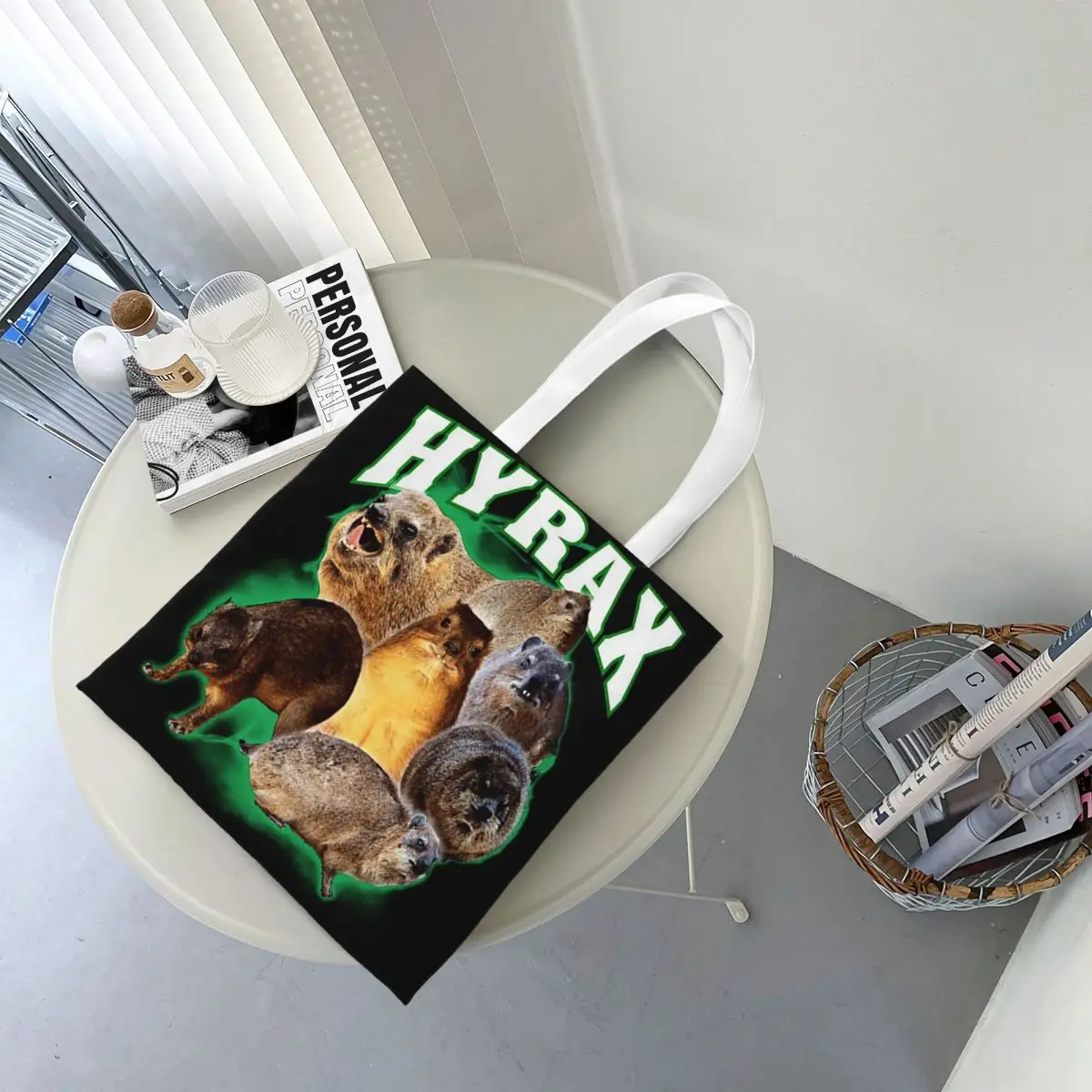 Cute Rock Hyrax Shopping Bags Canvas The Tote Bag Folding for Girls Shoulder Tote Travel Handbag