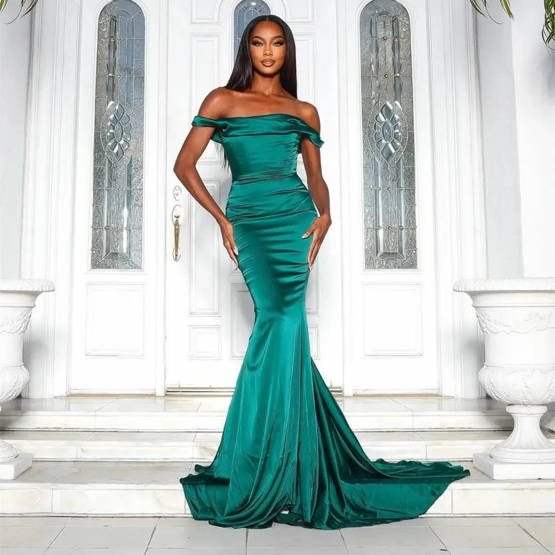 

Simple Pure Satin Formal Evening Dress Strapless Women Reception Dress Mermaid Sweep Train Custom 2024 Floor-Length Party Dress