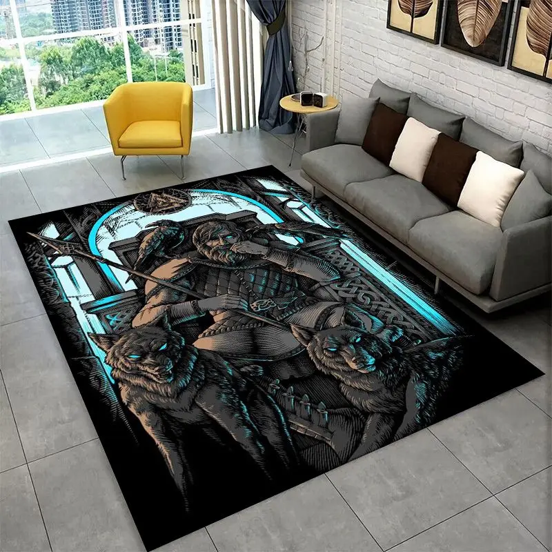 Viking Totem Nordic Rune Valhalla Vegvisir Odin Large Area Rug Non-slip Carpet for Bedroom Living Room Sofa Doormat Floor Mat