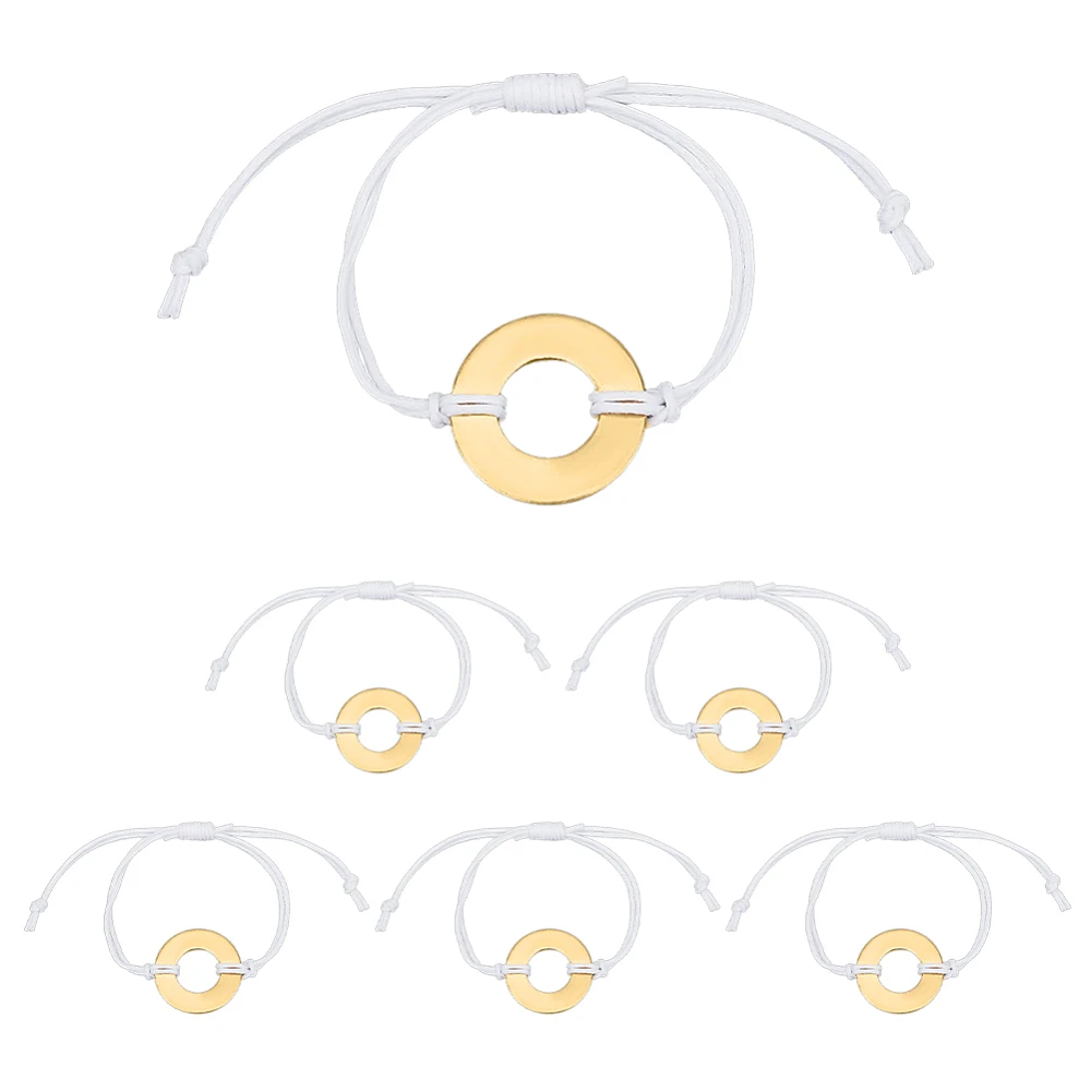 6 Pcs Brass Washer Stamping Bracelet Project Kit 2.8cm Golden Metal Stamping Blanks Round Stamping Tags with White Waxed Cotton