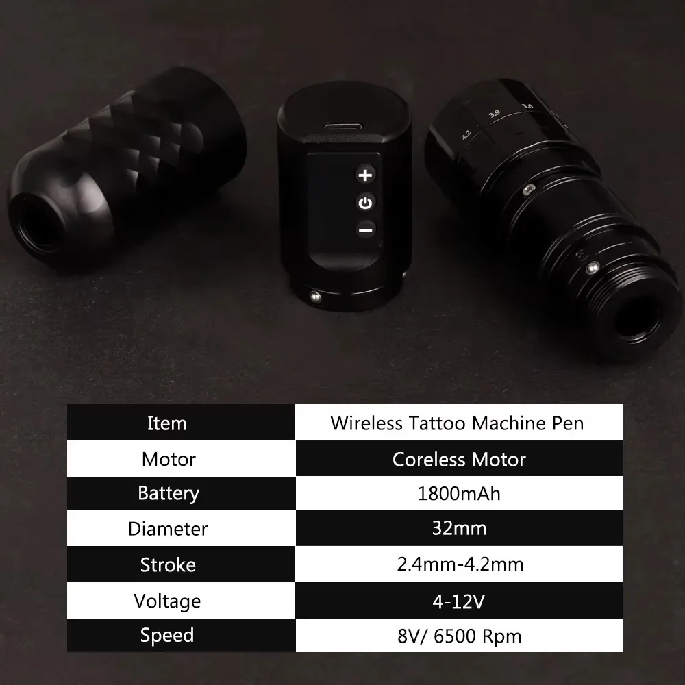 Wireless Tattoo Machine Pen Adjustable Stroke 2.4-4.2mm Battery Tattoo Pen Machine Gun for Cartridge Needles Tattoo Artists