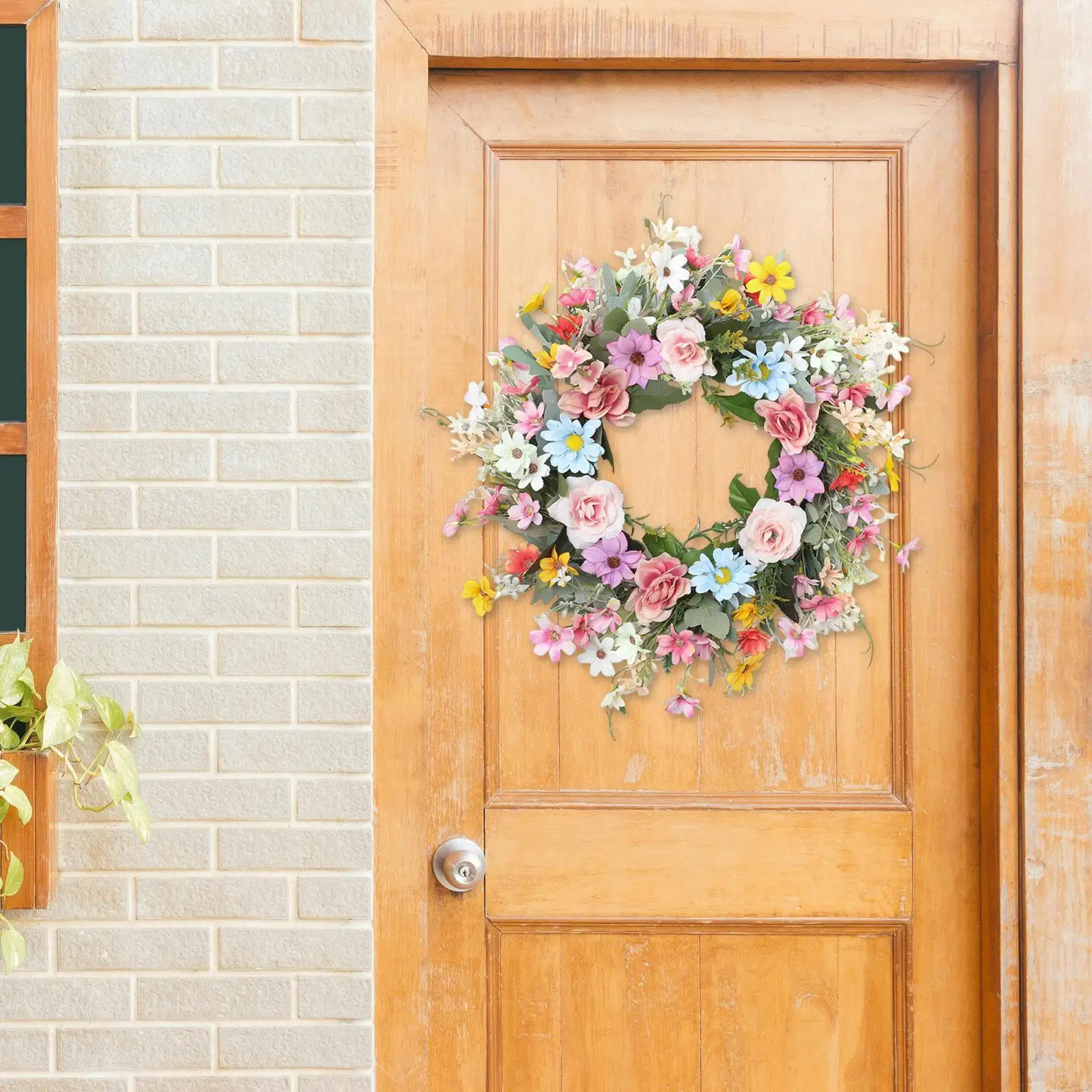 

Искусственный венок-гирлянда «Маргаритка» для входной двери, круглый, 18 дюймов в диаметре, для декора, вечеринок, подарков, улицы, спален, весенний