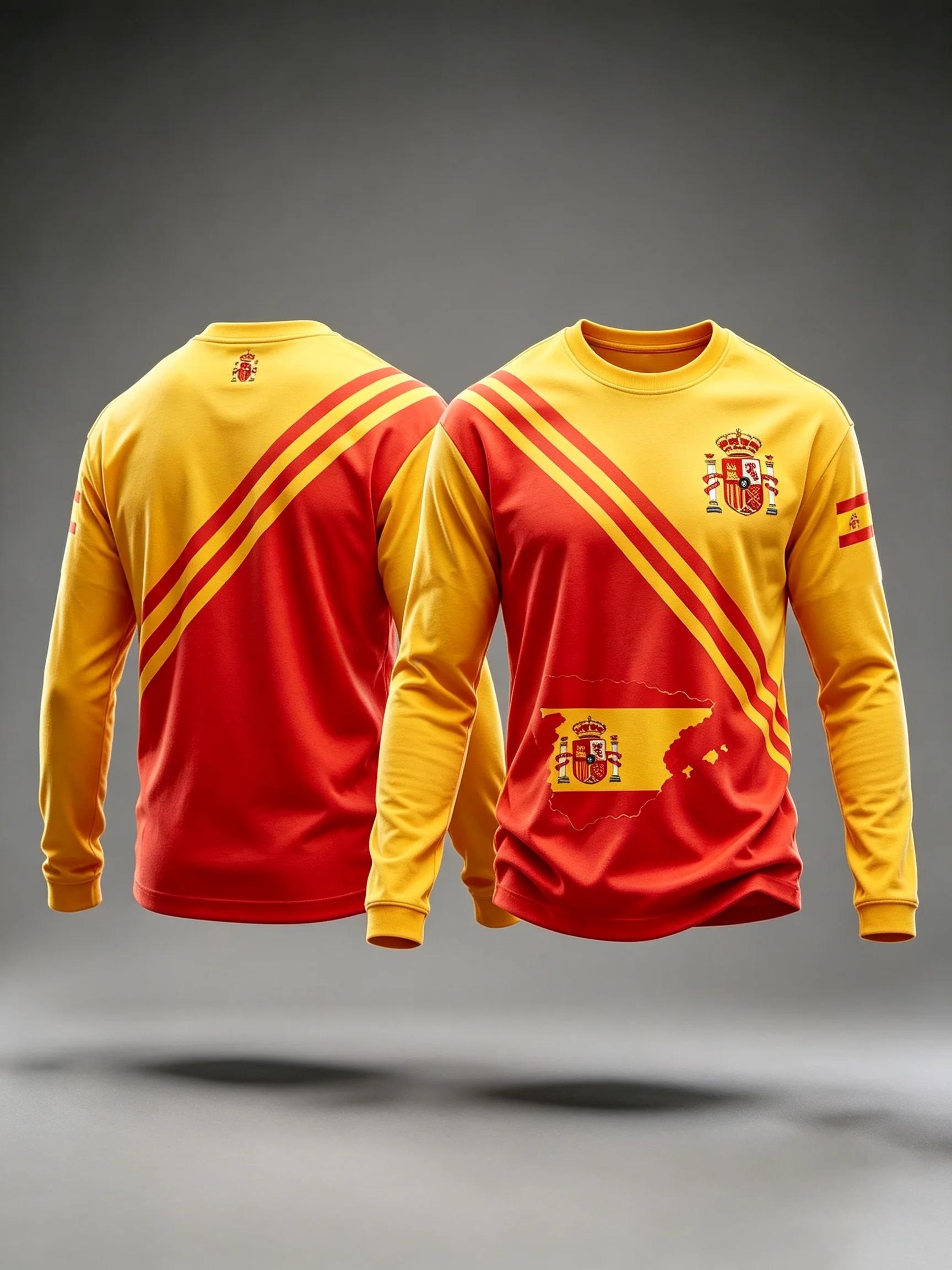 Unisex 3D Printed Spain National Long Sleeve Top, Red Yellow Stripe Casual Football Training Jersey Fashion Streetwear Fashion