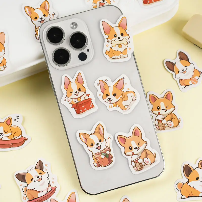 Etori Life 46pcs PVC Cute Cartoon Animal Naughty Puppy Corgi Funny Collage Pattern Student DIY Scrapbooks Decoration Stickers