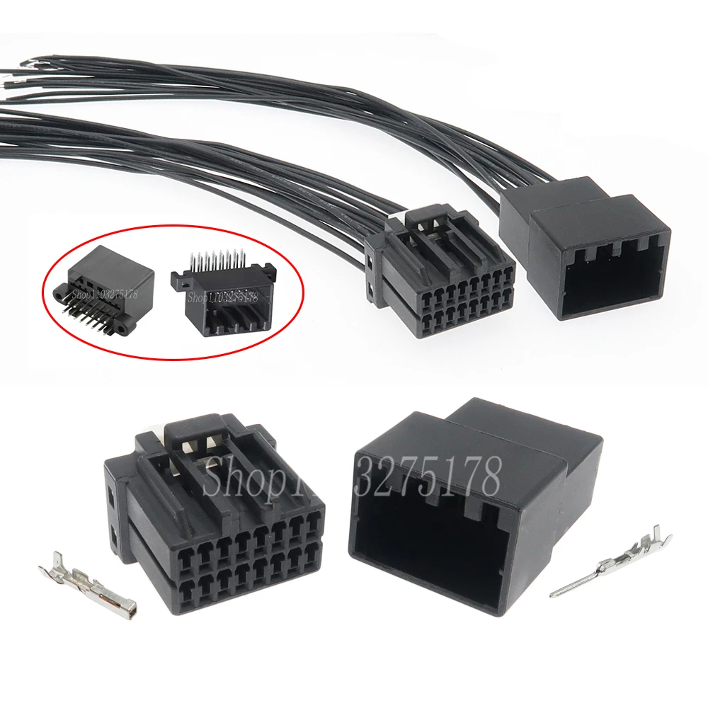 1 Set 16 Pin 175966-2 175615-2 Car Wire Cable PCB Connector Automobile Wiring Terminal Modification Plug with 20cm Wires