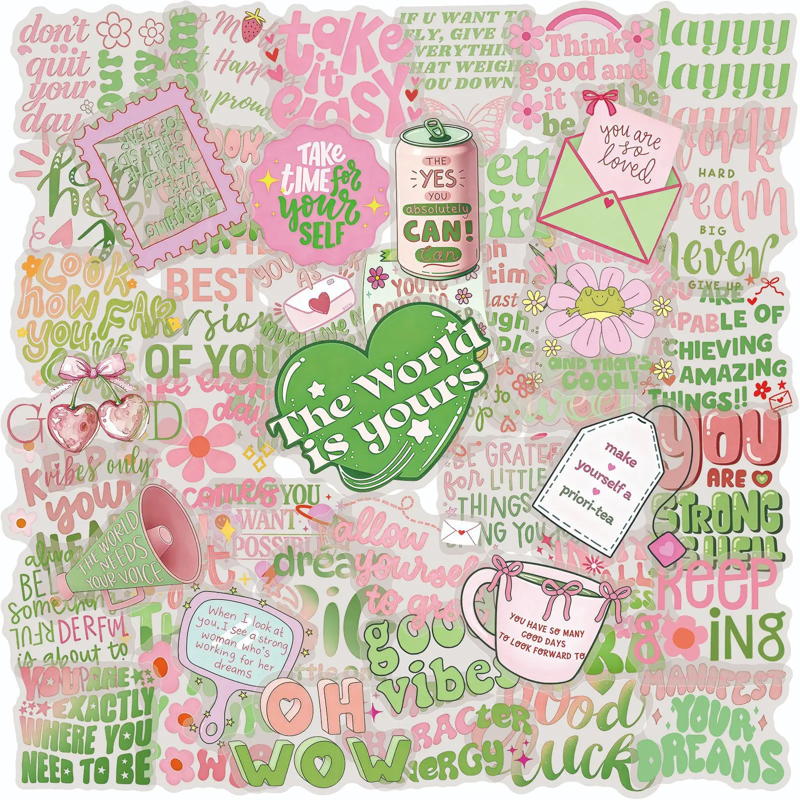 

50PCS Cartoon Green INS Style Sticker DIY Creative Decoration Mobile Phone Case Notebook Water Cup PET Graffiti Toy Gift Sticker