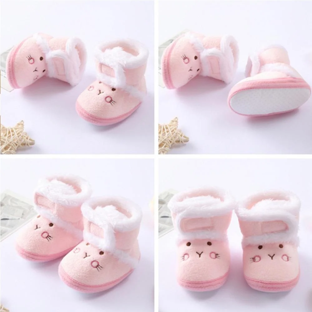 Winter Warm Coral Fleece Boots Cartoon Cotton Crib Shoes Newborn Baby Anti-Slip Snow Boots 0-18 Months view 2