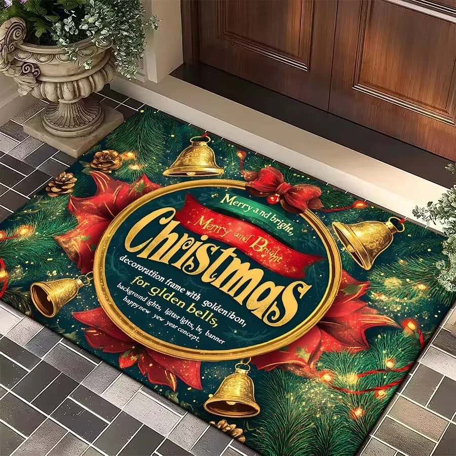 40x60cm Christmas Santa Doormat Non Slip Floor Mat Entrance Door Rug Washable Dirt Resistant Porch Hallway Home Holiday Decor