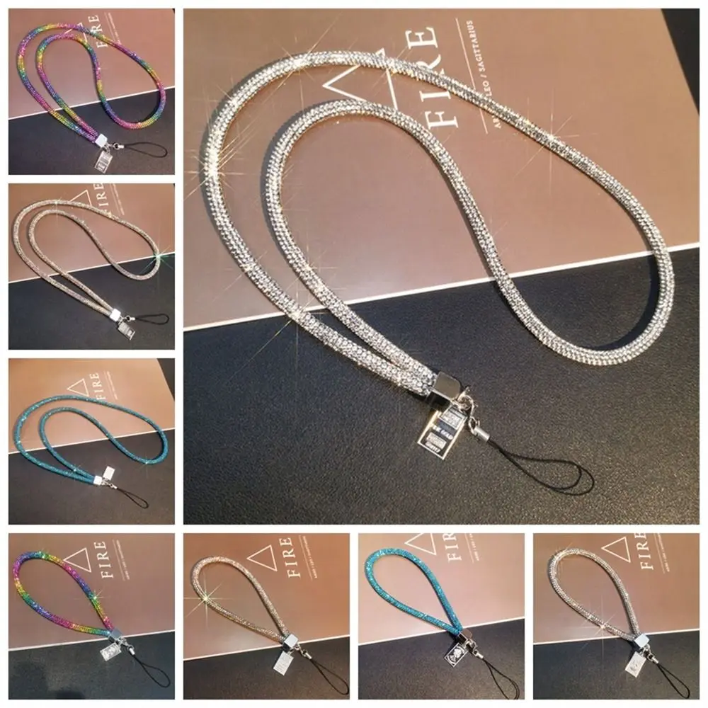 

Бриллиантовый ремешок-цепочка для телефона со стразами, наручный ремешок-цепочка с защитой от потери, короткий шейный ремешок с бриллиантовым кулоном и стразами