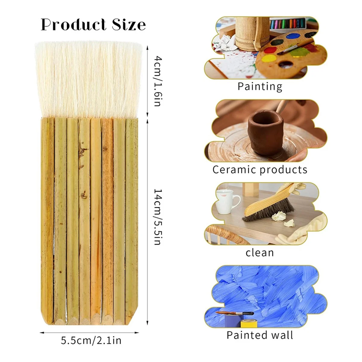 Mixing Brush for Acrylic Painting Wood Handled Watercolor Brush for Watercolor Ceramic Pottery Painting Kiln Wash5.5cmJAS