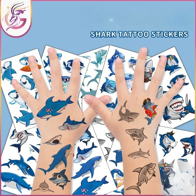 Наклейки-с-татуировкой-в-виде-акулы-водонепроницаемые-устойчивые-к-поту-мультяшный-дизайн-для-детей-день-рождения-безопасный-нетоксичный-тематический-подарок-на-день-рождения