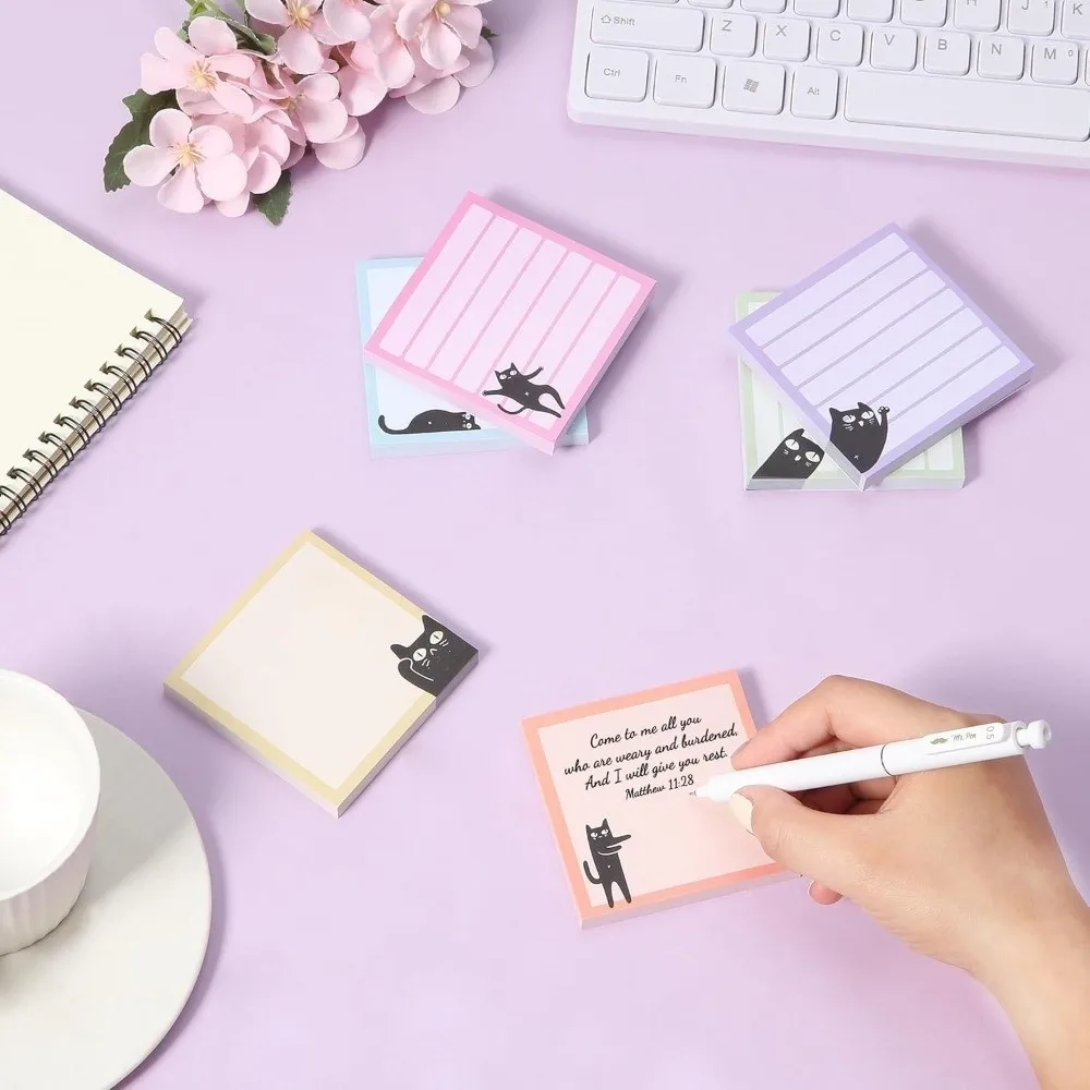 9pcs Set Black Cat Sticky Notes Random Patterns Sticky Backing Self-Stick Note Pad Macaron Style Colorful Page Markers