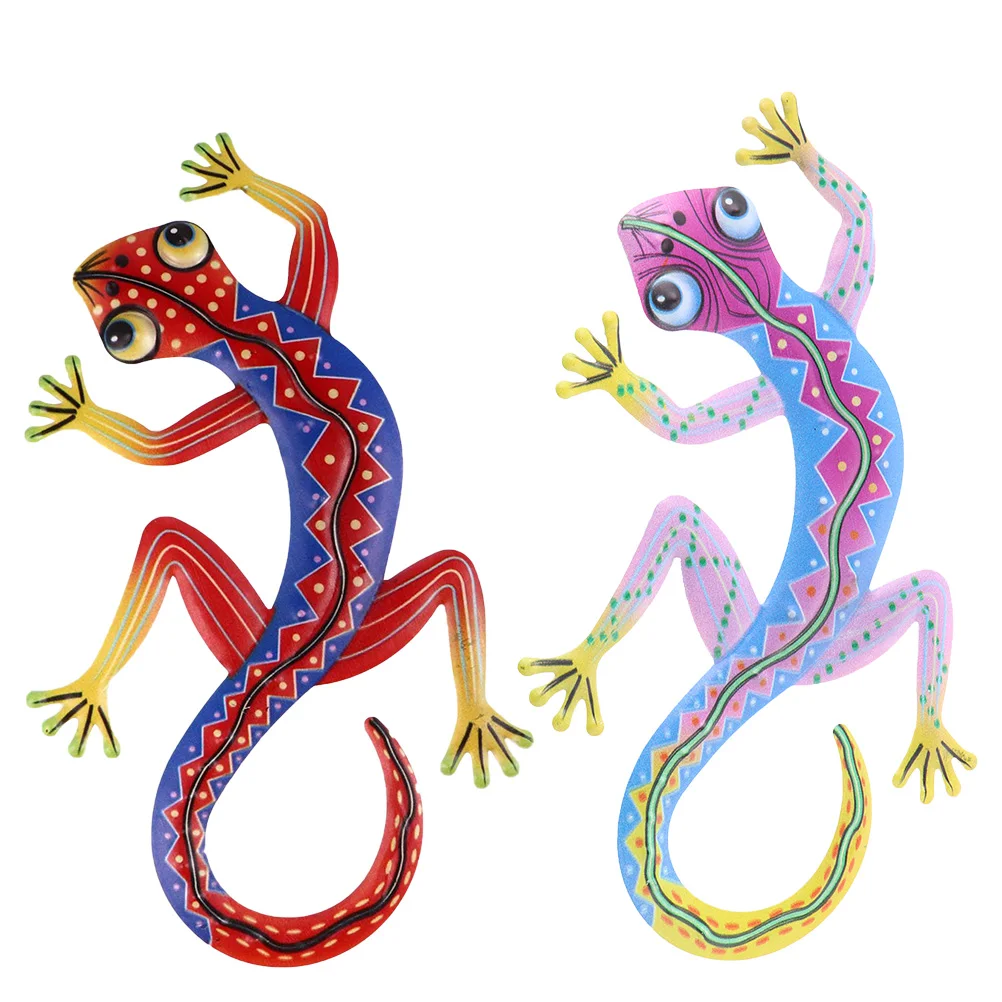 

2 Pcs Gecko Wall Decor Iron Art Gecko Hanging Pendant Indoor Lizard Statue Fence Gate Door Ornament Durable Exquisite Sculpture