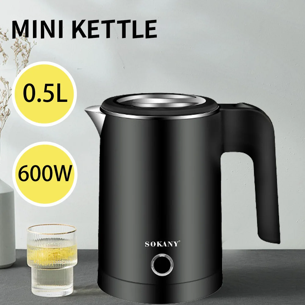Portable 500ml Small Stainless Steel Electric Water Kettle Overheat Protection Anti Dryout Boiler Household Student Dorm Use