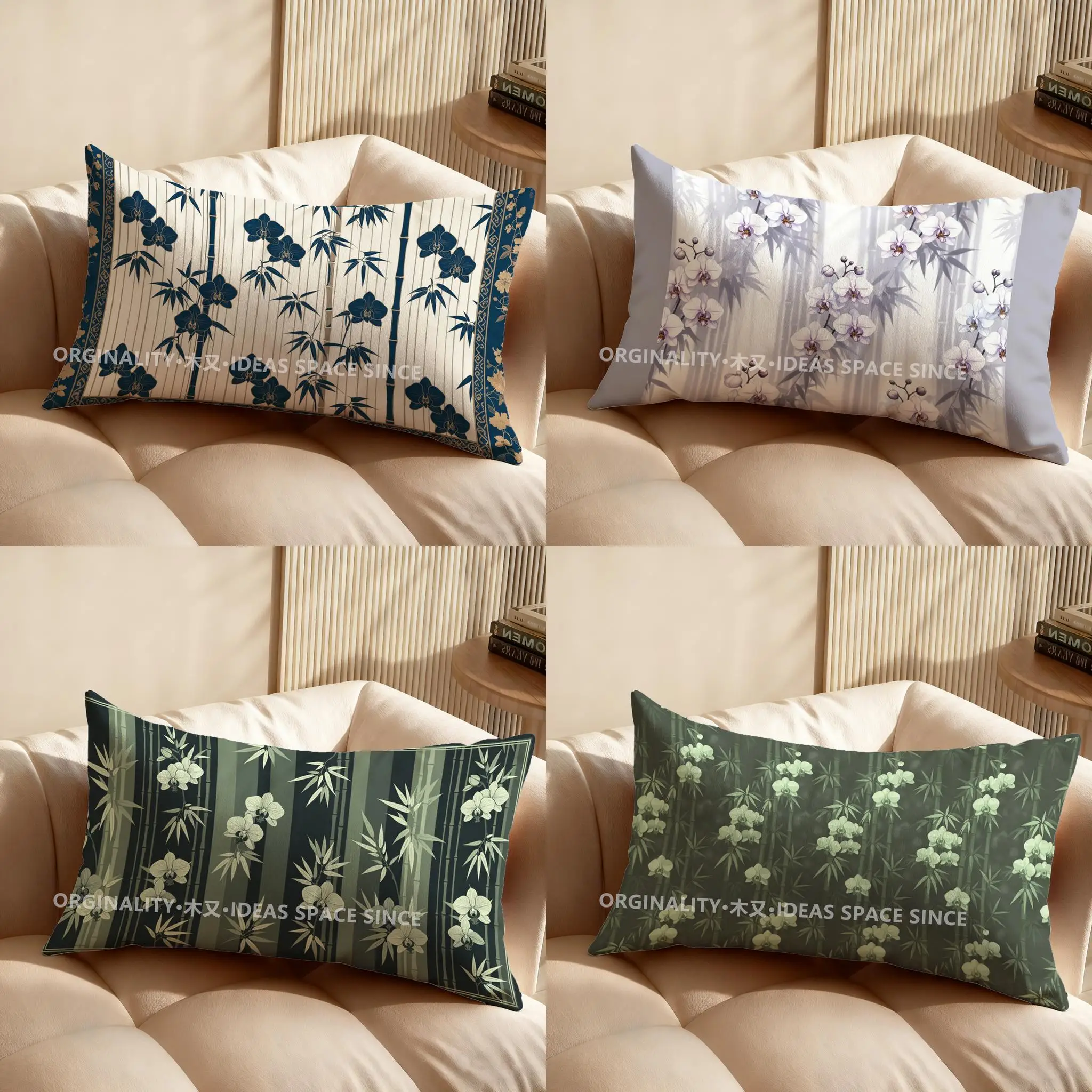 

2D наволочка с рисунком бамбука и орхидей, подходит для дивана, спальни, автомобиля, чехол для подушки, прямоугольная подушка для спины