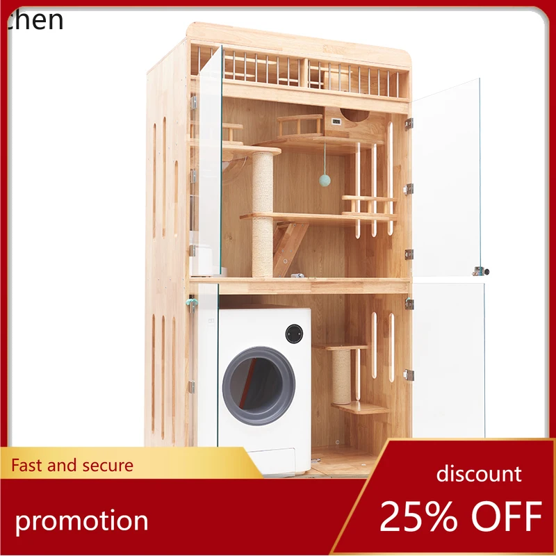 

HT solid wood cat cage cabinet can hold intelligent electric cat litter box household climbing frame cat house