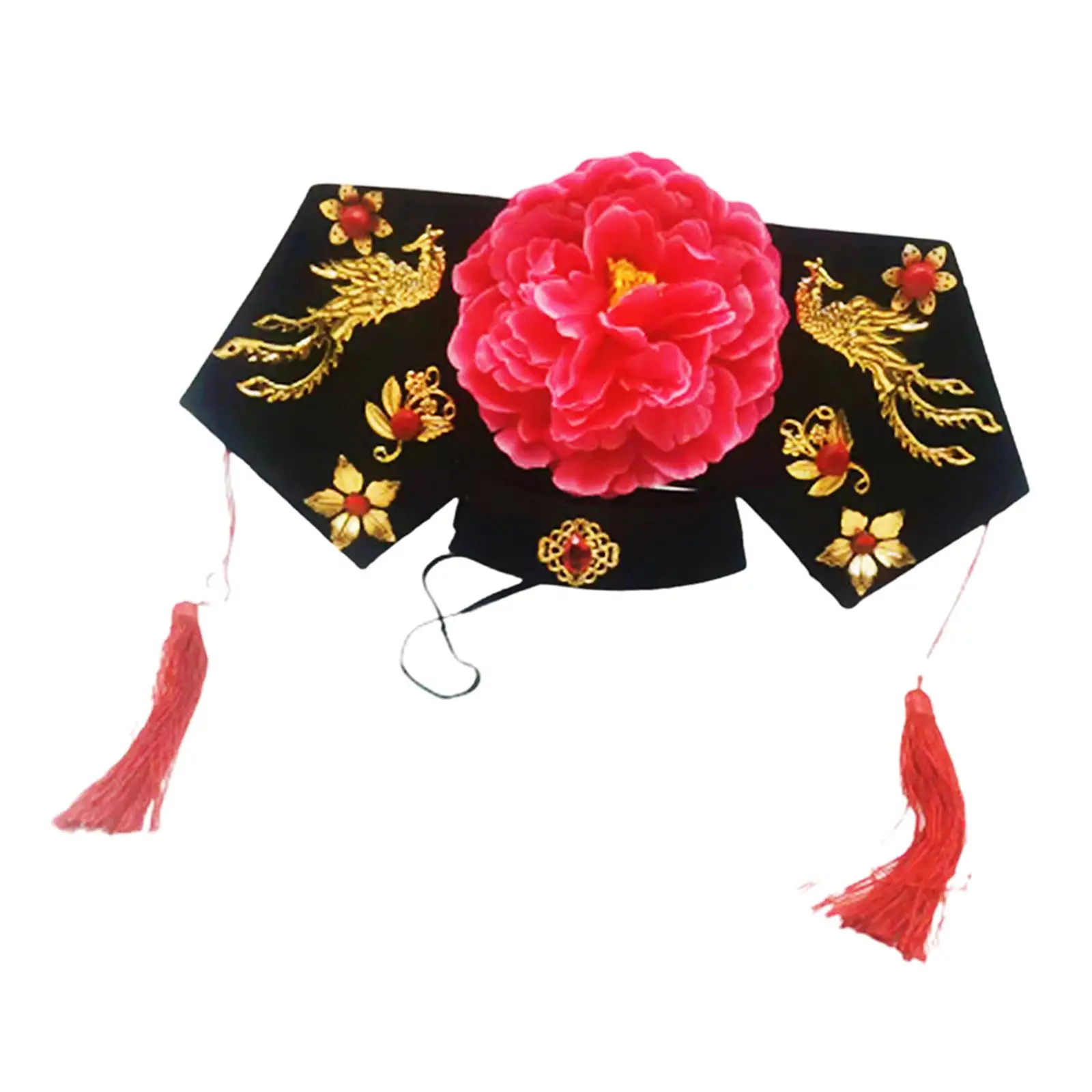 Qing Headband with Tassel Props Embellished Chinese Hair Hoop Floral Hairband for Birthday Holiday Party Performance