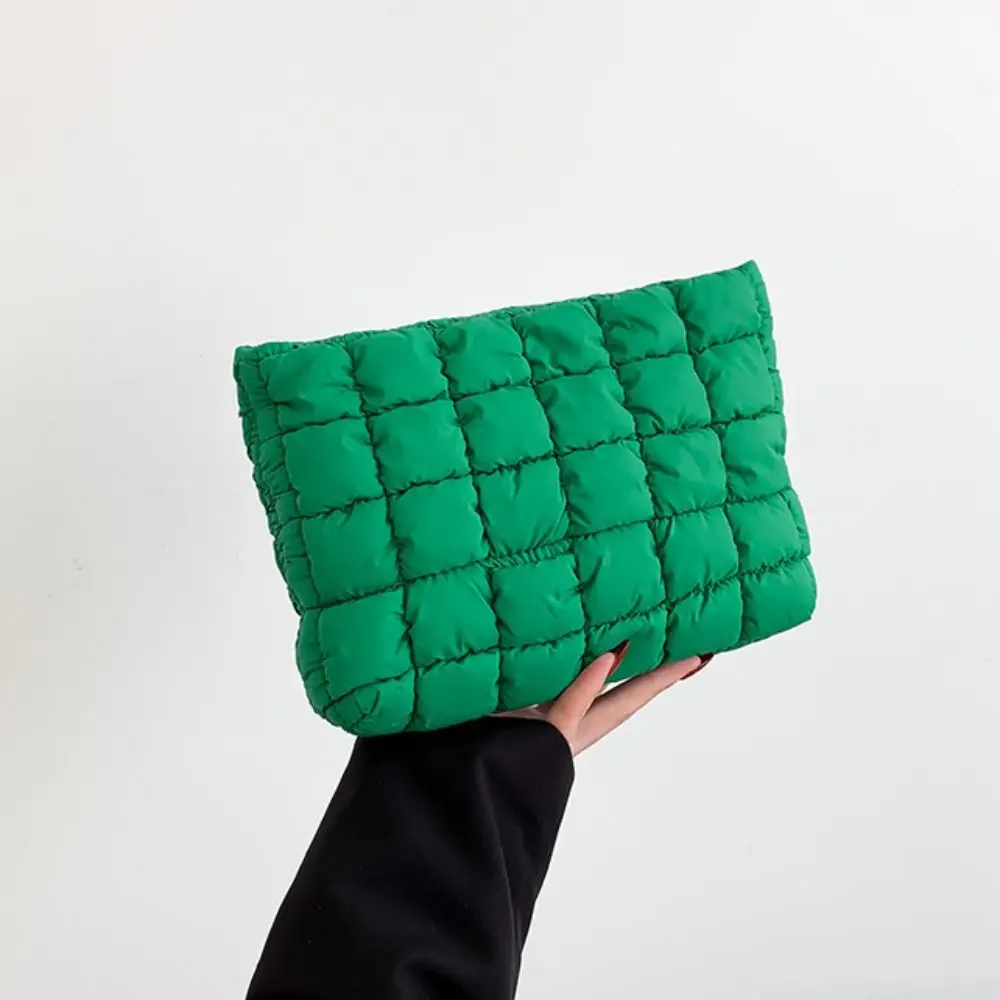 กระเป๋าเครื่องสำอางแบบเรียบง่าย บุนุ่ม ทรงพอง กระเป๋าเก็บของ กระเป๋าถือ กระเป๋าคลัทช์ผ้าฝ้าย สีพื้น ซิป กระเป๋าเครื่องสำอางสำหรับผู้หญิง