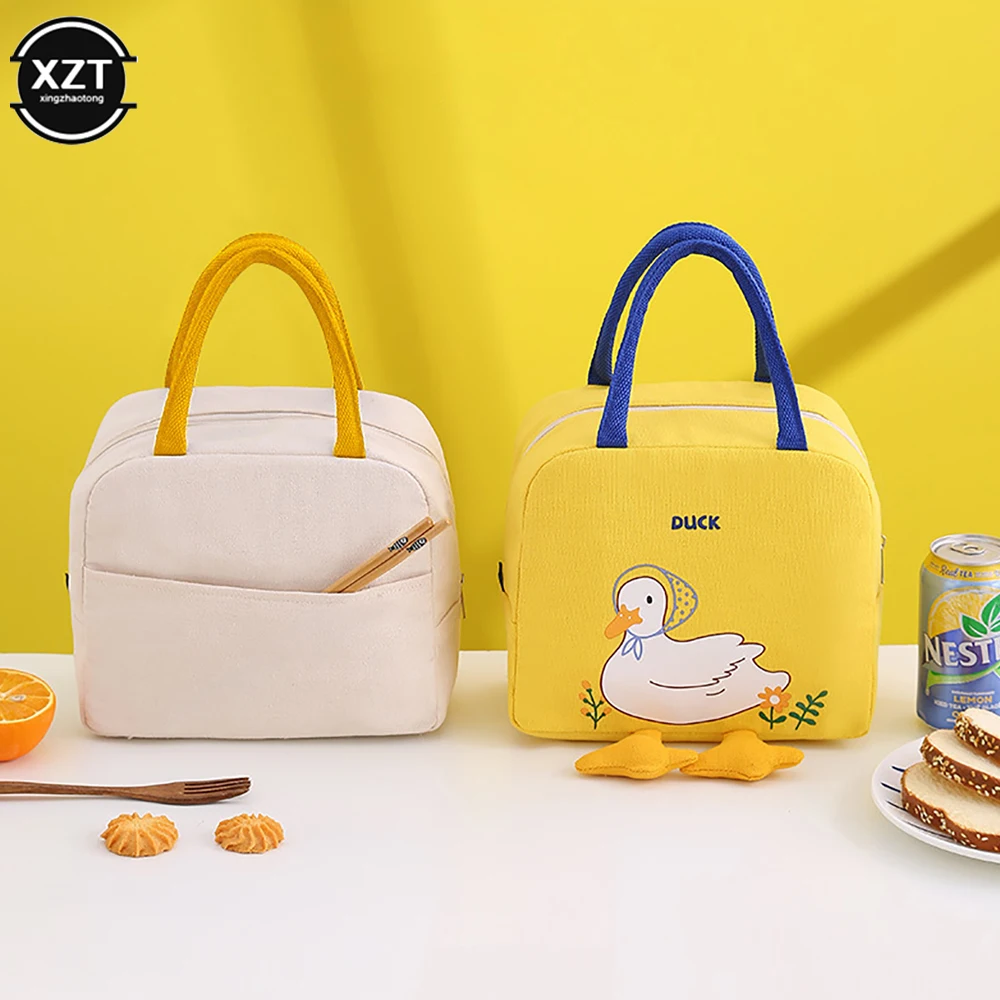 Portable Cute Duck Insulation Lunch Bag Cartoon Fresh Meal Bags Lunch Bag Portable Picnic Handbag Storage Canvas Lunch Box Bags