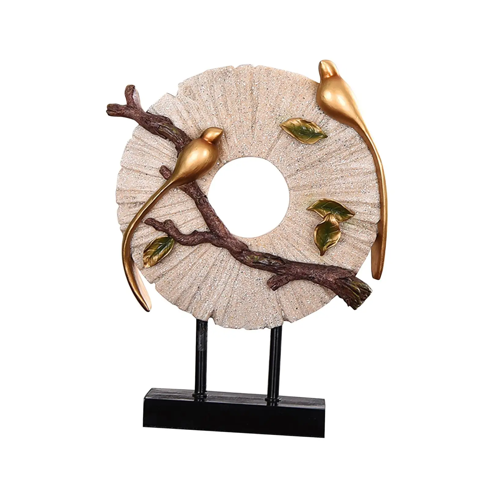 Blessing Birds Sculpture Resin Statue Round Art Crafts Collectible Magpie Figurine Desktop Ornament for Home Bedroom Entryway