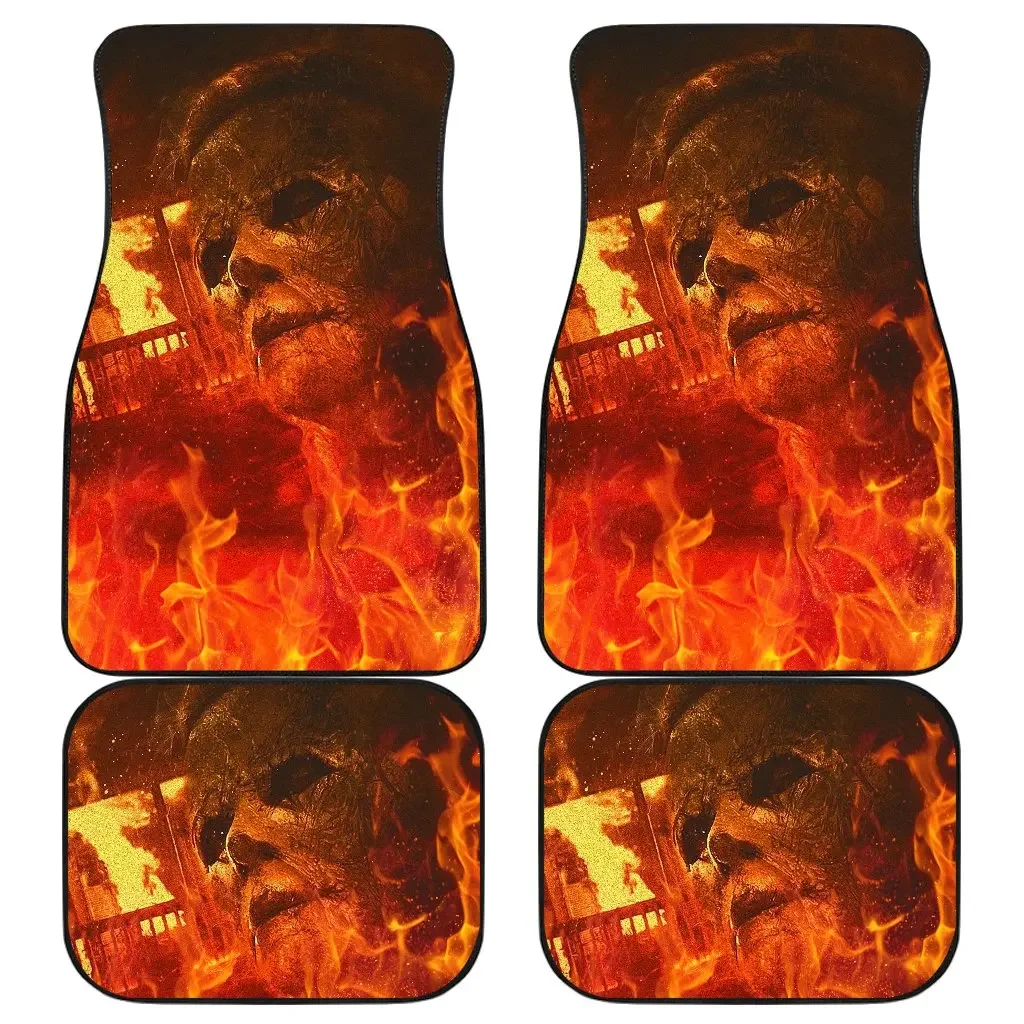 

Horror Movie Car Floor Mats | Michael Myers In Flaming House Car Mats Ci090621 Full Set 4-Piece Front & Rear Car Floor Mats