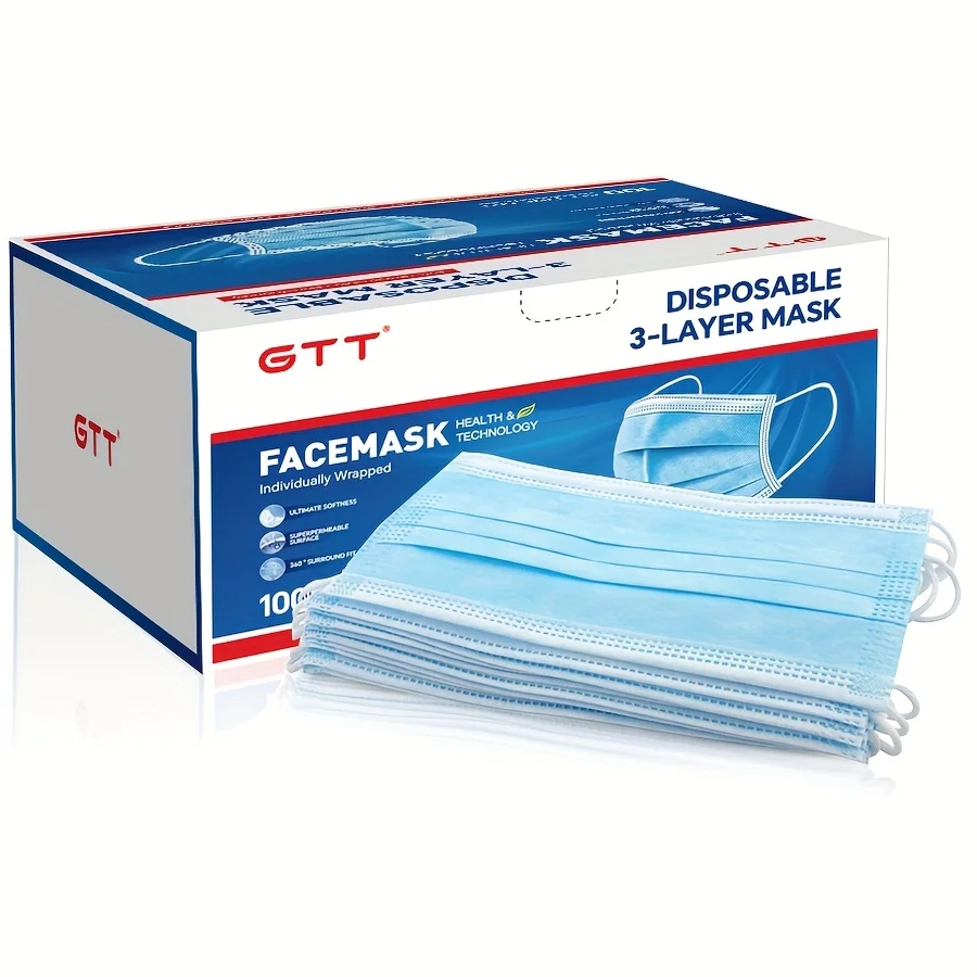 50/100 шт. одноразовые защитные маски для лица, синие, 3-слойные маски для лица с ушной петлей, эффективная защита, дышащие модные маски