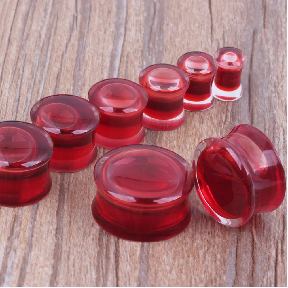 2 Stück Halloween Blutrote Flüssigkeitsgefüllte Doppelsattel-Ohrstecker Flesh Tunnels Piercing-Schmuck 2g-13/16" – Detail 2