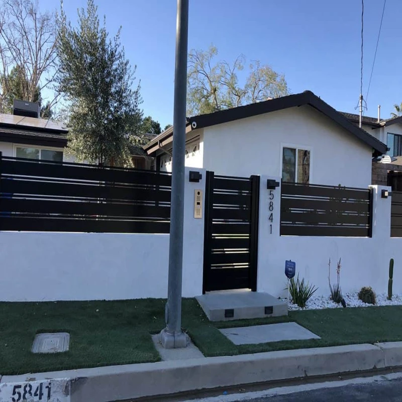 custom.Garden Outdoor Privacy Driveway Flat Gate Aluminum Fence Single Double Sliding Door with Wpc Fence Panel