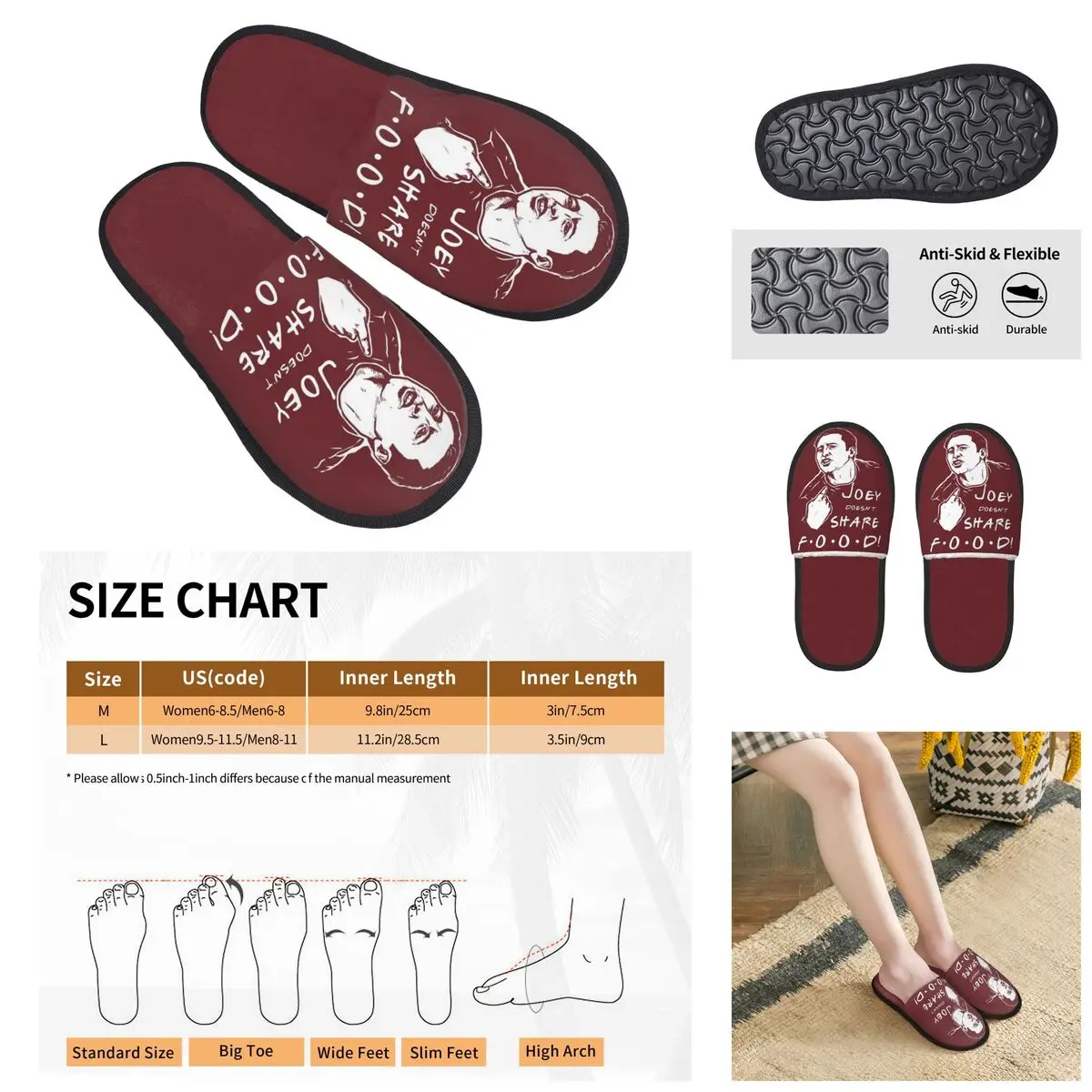 JOEY DOESN'T SHARE FOOD TV Show Men Women Furry slippers,Leisure pantoufle homme Home slippers